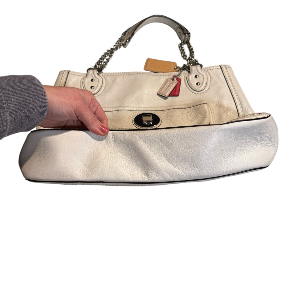 Coach 24081 white leather Y2K vintage chain shoulder strap tote bag - Picture 6 of 14